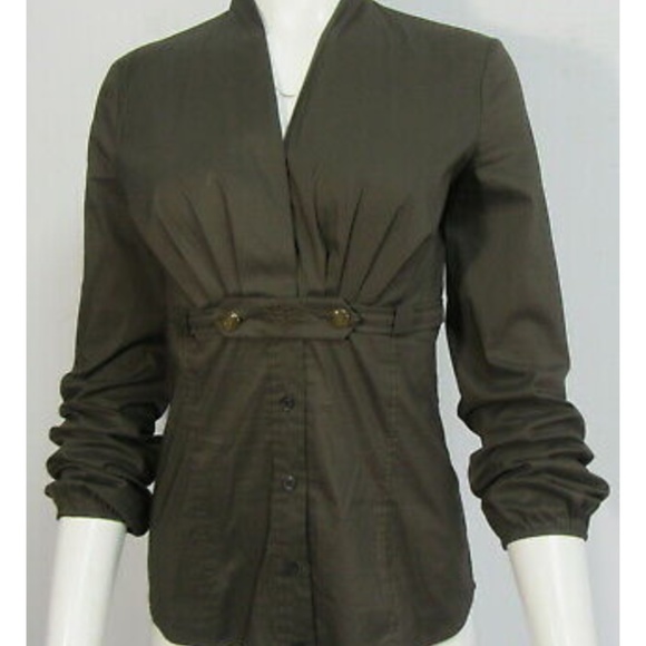 Gucci Tops - Gucci Womens Army Green V-Neck Cotton Blend Blouse